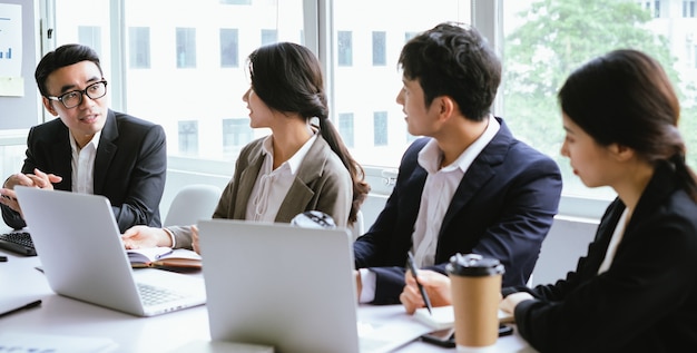 Everyone shares ideas together in the meeting