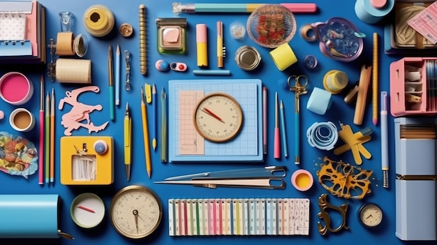 Everything that fits in a backpack of a school student in a single photo between personal items and utensils