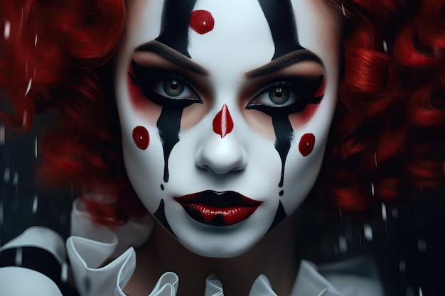 Злой клоун с жутким макияжем для костюма Хэллоуина