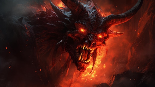 evil demon with horns in hellfire