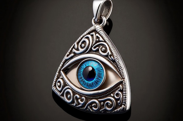 Evil eye protection in form of silver pendant with blue eye