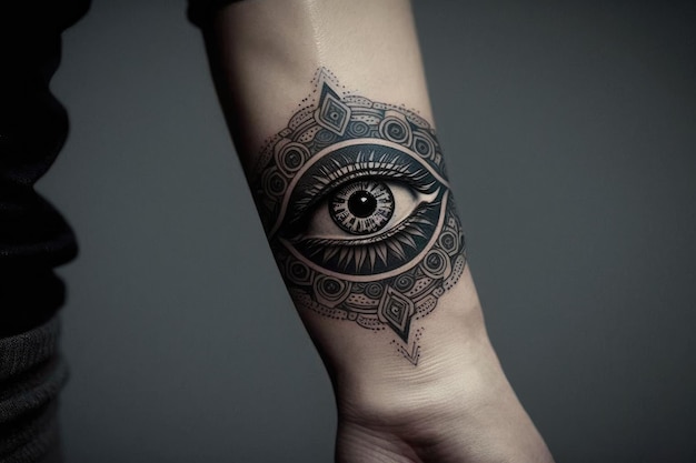 洗練されたデザインと幾何学模様の邪眼の手首のタトゥー