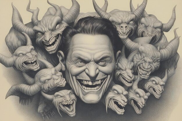 Photo evil greedy politic with devils surrounding him