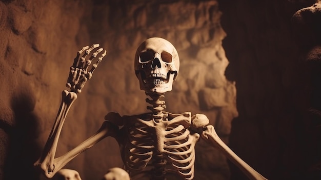 Evil Halloween Ghost skelet Avatar in een graf ontwaken schedel Horror griezelige enge achtergrond
