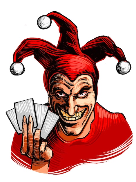 Evil jester with playing cards