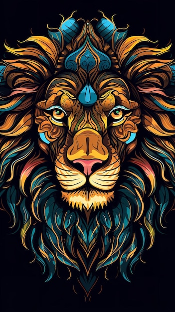 Evil lion t shirt design vector illustration of a lion head Generative AI
