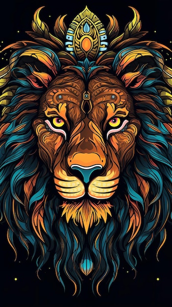 Evil lion t shirt design vector illustration of a lion head Generative AI