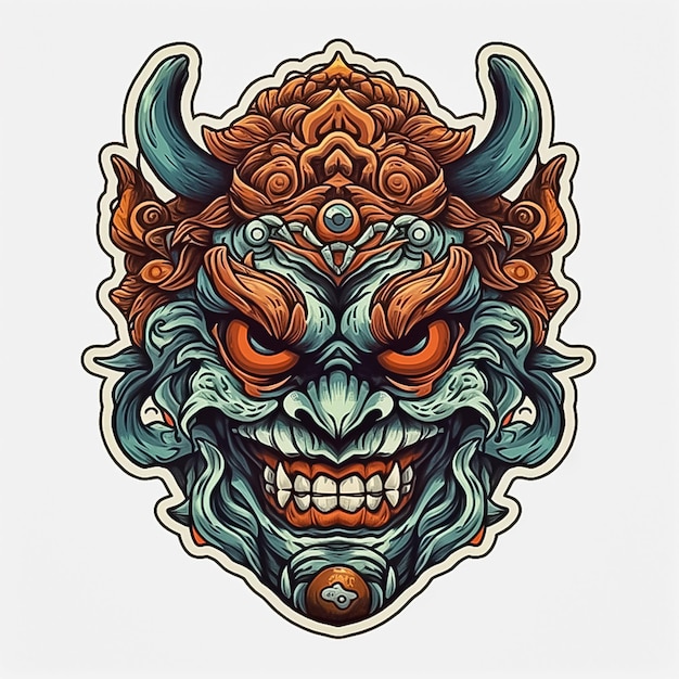 Evil Oni-masker met ingewikkeld tattoo-ontwerp AI gegenereerd