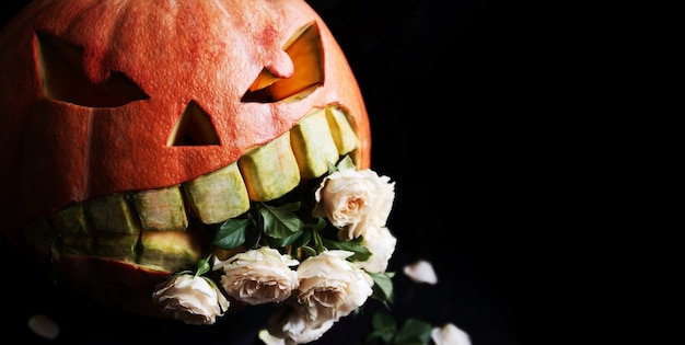 Evil pumpkin devouring flowers