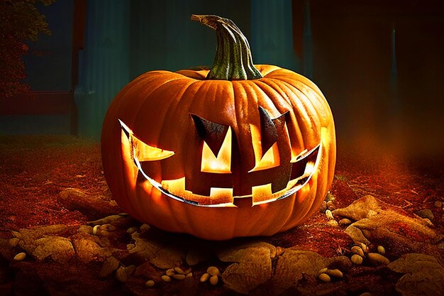 evil pumpkin jackolantern Halloween creepy smile with background