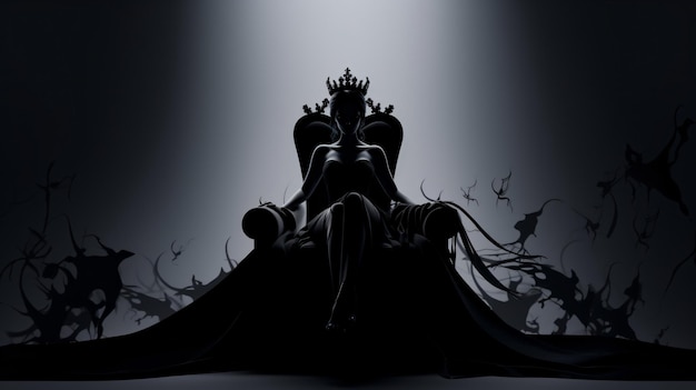 사진 검은 드레스를 입은 사악한 여왕 실루엣