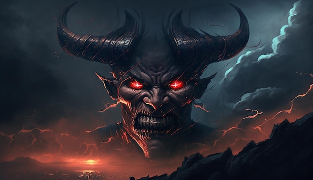 Evil scary demon monster sky background ai generated art