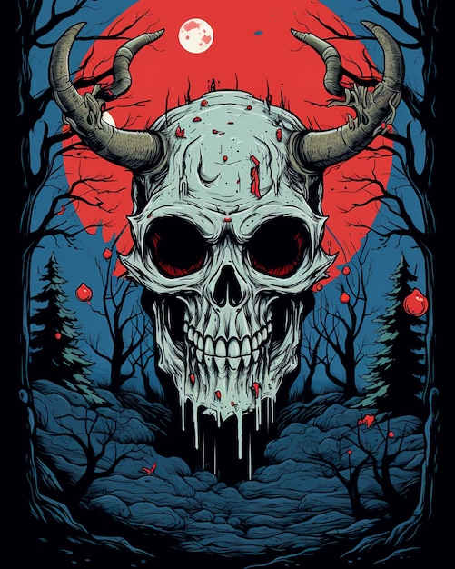 evil skull with roses frame illustration flat design for tshirt mug case