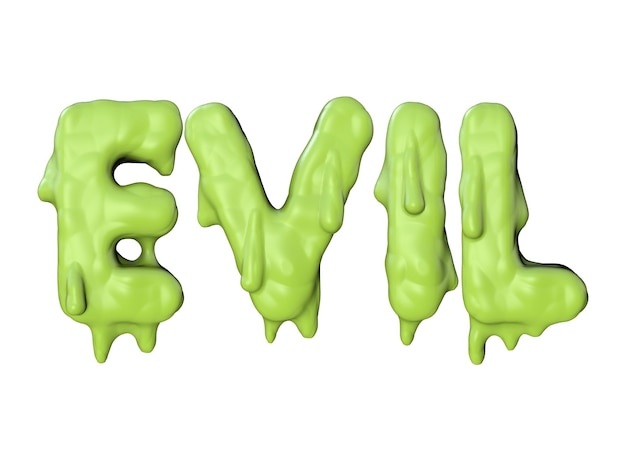 Evil word made from green halloween slime lettering d render