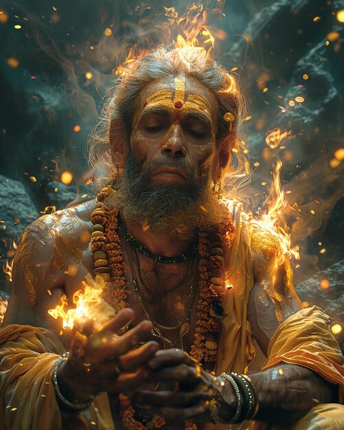 Photo an evocative digital artwork capturing the moment hanuman tears open his chest