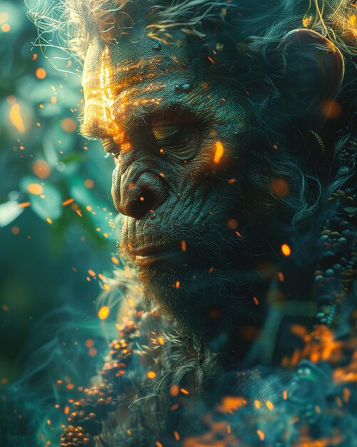 Photo an evocative digital artwork capturing the moment hanuman tears open his chest