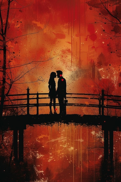 Photo an evocative portrayal of a couple sharing a kiss on a bridge