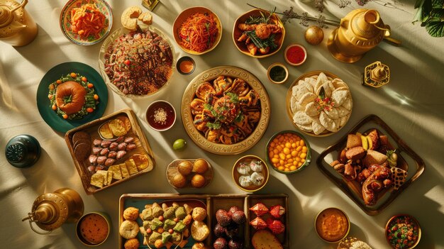 Evoking Ramadan Spirit Realistic Photo of Food Array