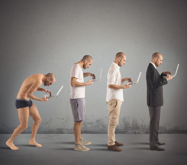 Evolution from hunched man to successful man