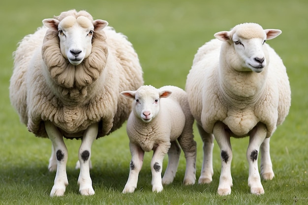 Ewe Sopravissana schapen met haar lammen geïsoleerd op wit