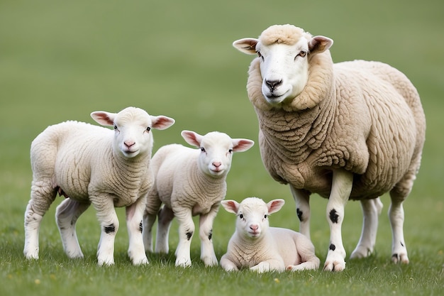 Ewe Sopravissana schapen met haar lammen geïsoleerd op wit