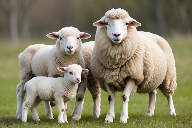 Photo ewe sopravissana sheep with her lambs isolated on white