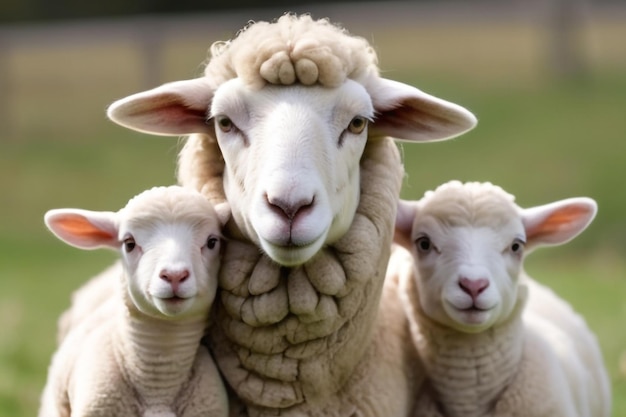 Photo ewe sopravissana sheep with her lambs isolated on white