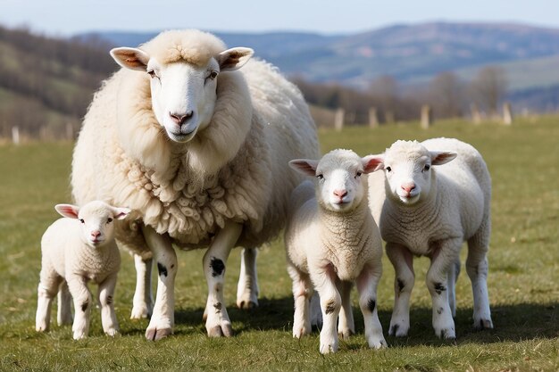 Ewe Sopravissana sheep with her lambs isolated on white