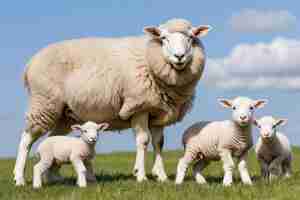 Photo ewe sopravissana sheep with her lambs isolated on white