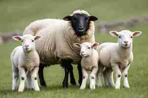 Photo ewe sopravissana sheep with her lambs isolated on white