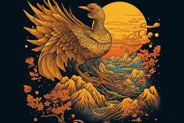 Exacte weergave van Phoenix, een onsterfelijke vogel
