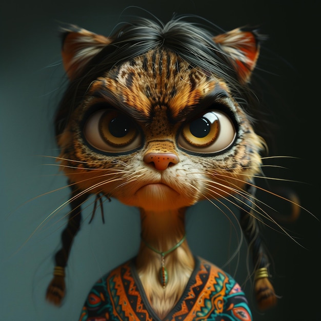 Exaggerated caricature photo of a cat