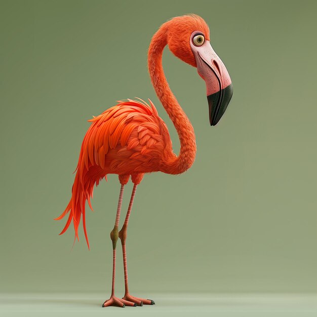 Exaggerated caricature photo of a flamingo