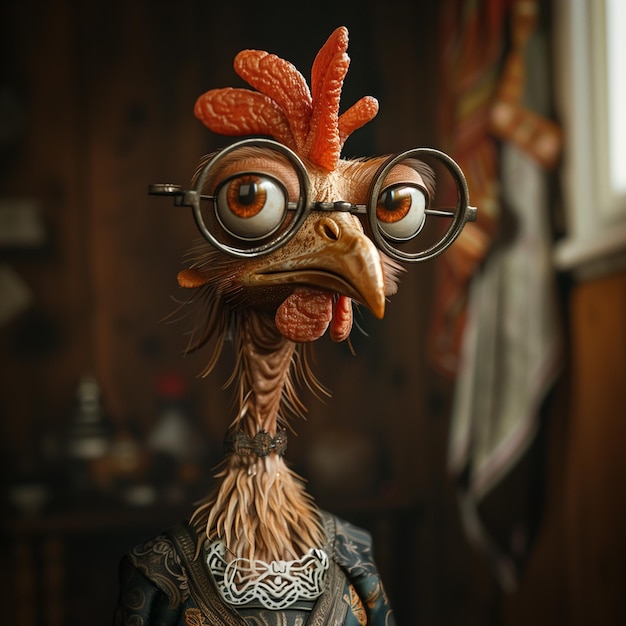 Exaggerated caricature photo of a hen