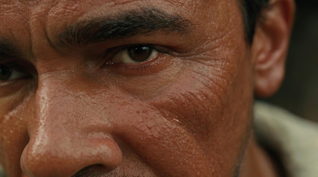 Examining the laborers features in a closeup perspective