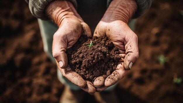 Examining soil quality by inspecting it from above while cradled in hands