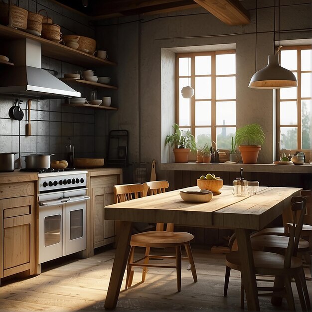 Premium Photo | Example of a kitchen with a wooden theme