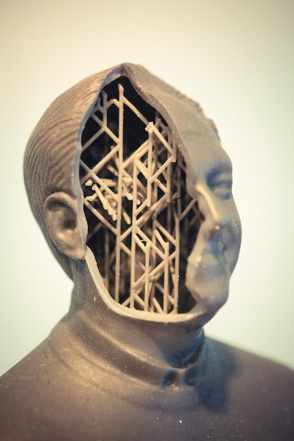 Photo example of printing a d object in the form of a human head with supports stereolithography d printer