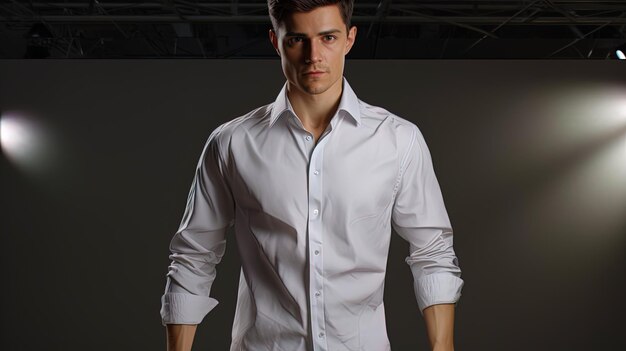 Foto un esempio di camicia su un giovane modello per il test del design