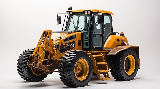 Excavator and bulldozer loader closeup on a white isolated backgroundConstruction equipment