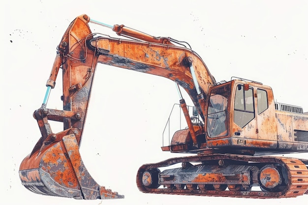 Excavator and bulldozer loader for construction design on white background