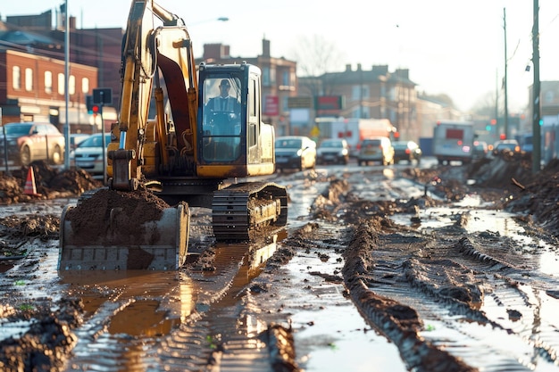 An excavator digging dirt on a construction professional photography