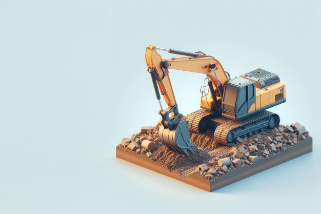 Excavator digging the ground Space for text