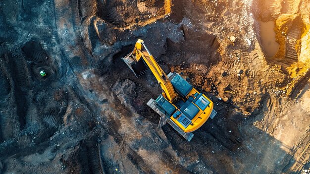 掘削機が地面を掘り起こしています 産業用機器を掘る 険しい土 作業馬 建設現場 機械的な堅固な土 AIによって生成されています