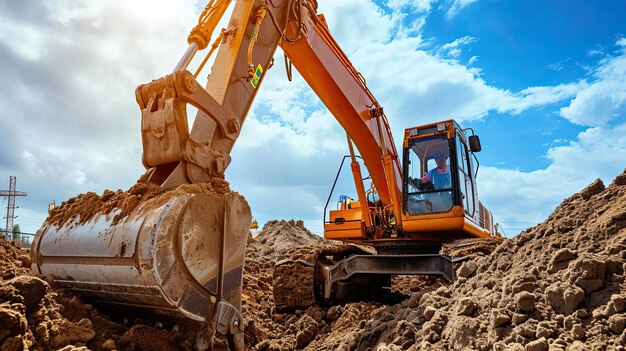 Photo an excavator is raking the earth heavy equipment soil preparation earthworks construction industry industrial machinery digger earthwork generated by ai