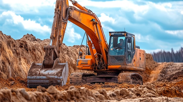 excavator is standing on the sand