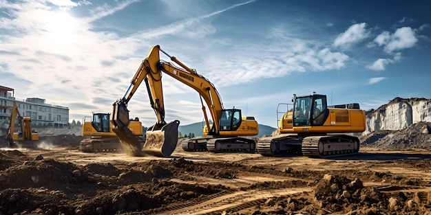 Excavator is working on construction site