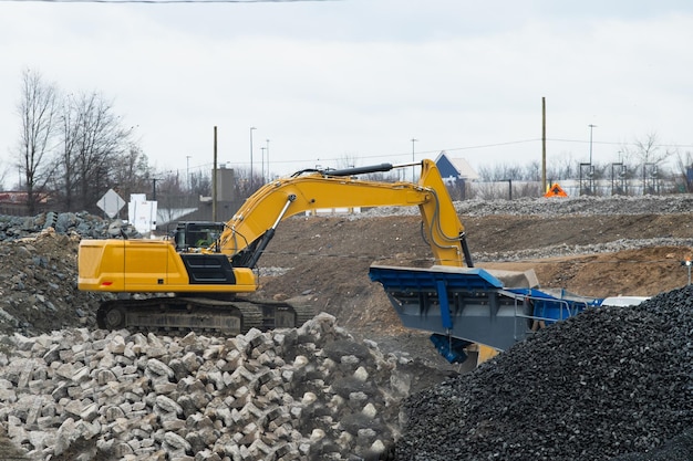 Excavator performs excavation work