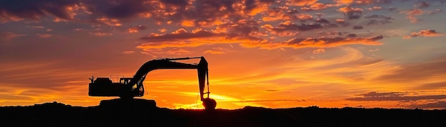 Photo excavator at sunset