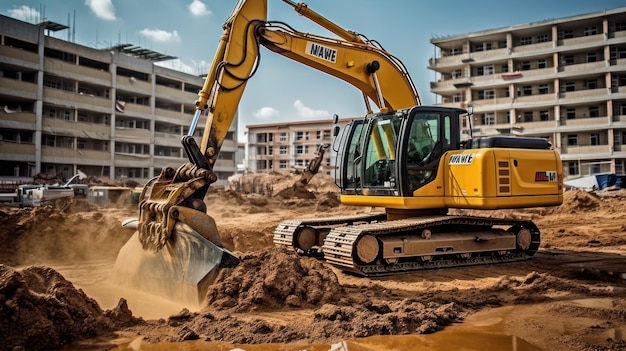 excavator at work in the site destroying the building